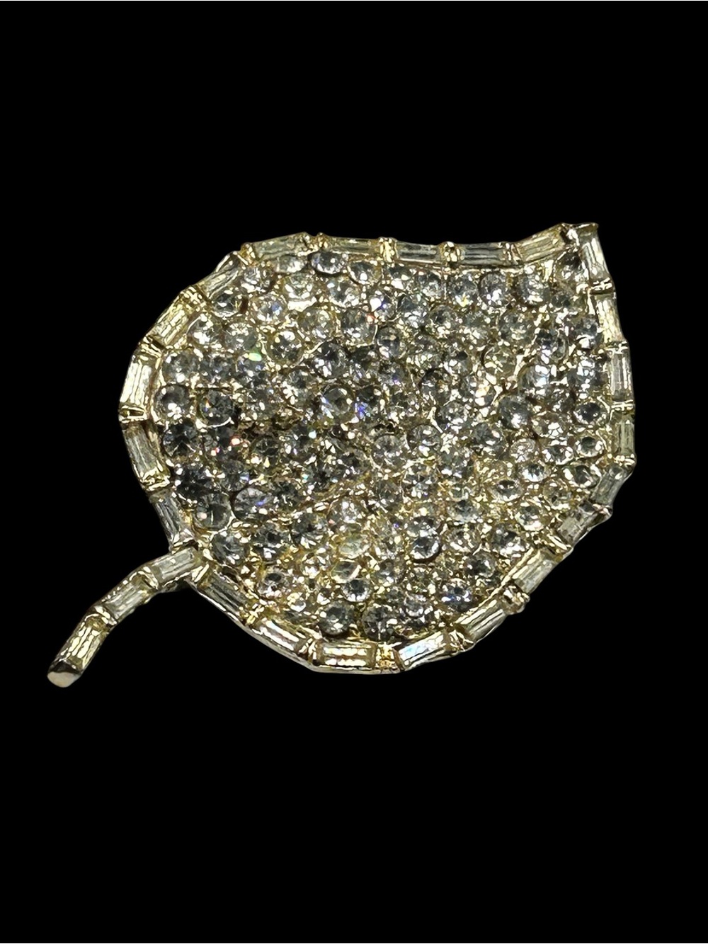 Vintage H. Pomerantz Pave’ Rhinestone Leaf Brooch